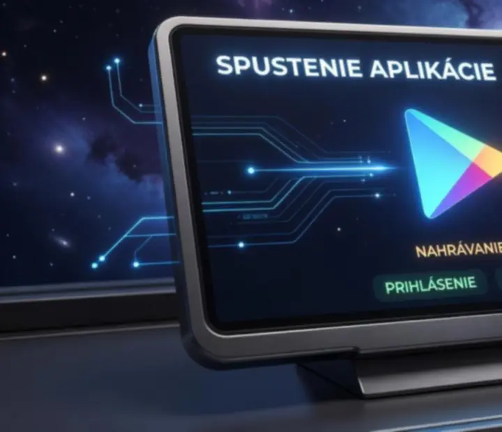 Holografický android terminál so zobrazením hry Star Traders: Frontiers pripravený na stiahnutie