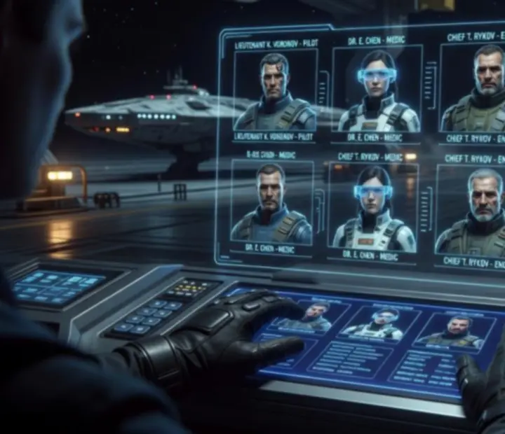 Náborový terminál pre nových členov posádky v Star Traders: Frontiers