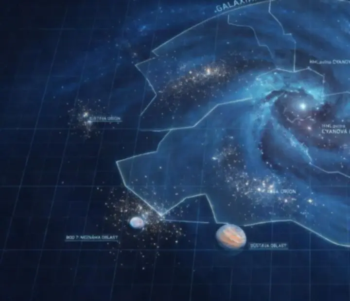 Pohľad na galaktickú mapu so vzdialenými nebulami a planétami v Star Traders: Frontiers